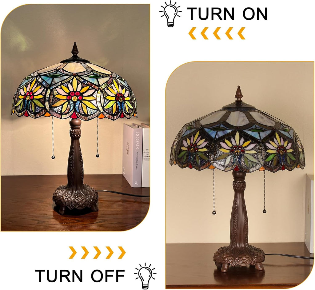 Capulina Tiffany Lamp Stained Glass Table Lamp 2-Light 16X16X24 Inches Gorgeous Grape Sunflower Tiffany Style Desk Lamp for Bedrooms Living Room Study Home Office