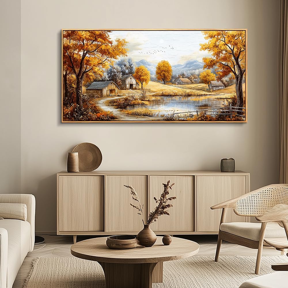 Wood Farmed Canvas Wall Art For Living Room Large Wall Decor For Office Bedroom Decorations Autumn Forest Landscape Pictures Farmhouse Painting Artwork Room Wall Mural Aesthetic Home Decor 30x60 In
