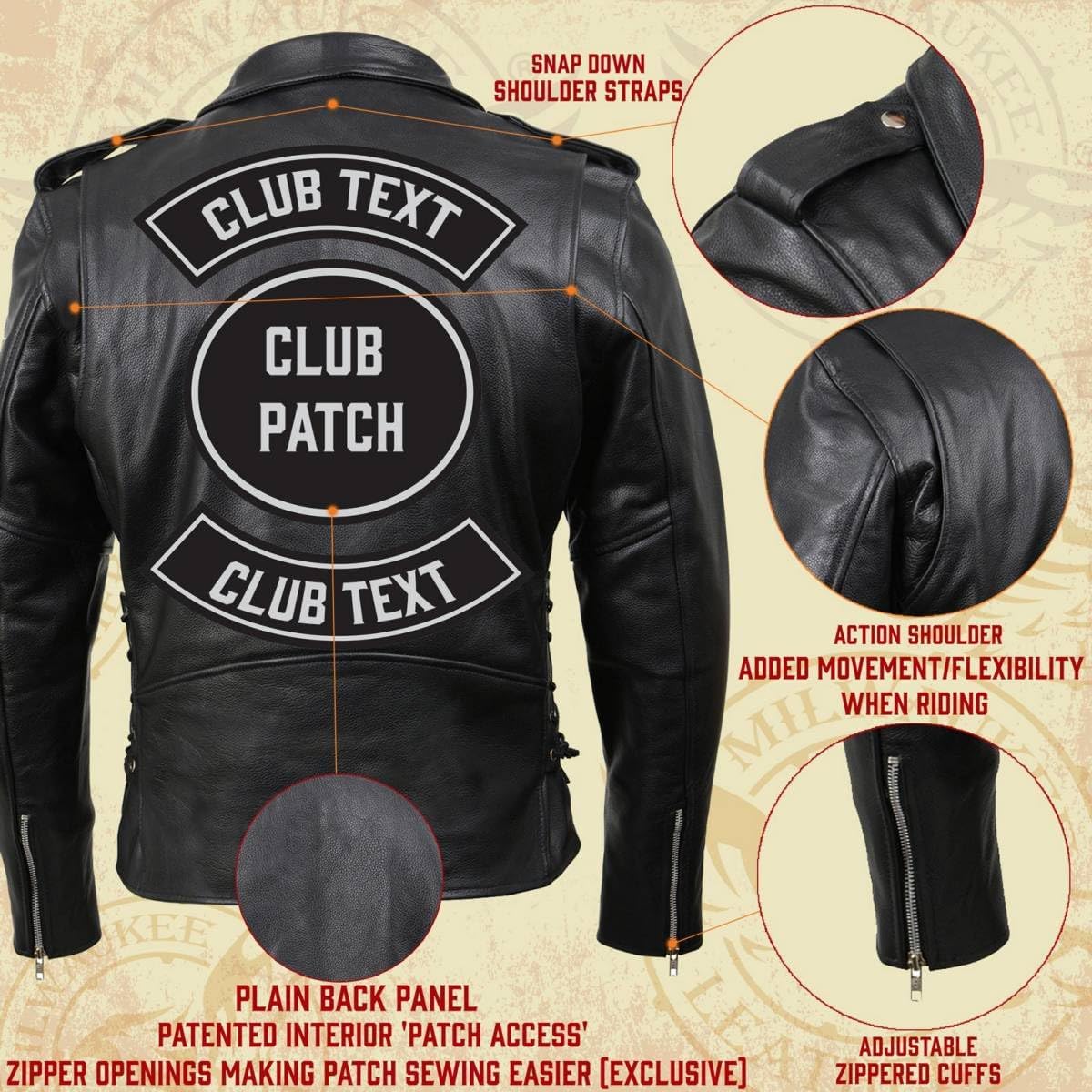 Milwaukee Leather SH1011 Men's Classic Brando Premium Leather Black Motorcycle Riders Leather Jacket w/Side Laces