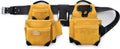 Style n Craft 4-Piece and 17-Pocket Pro Framer's Combo, Tool Belt with 2 Tool Pouches and 1 Pliers and Hammer Holder, Full-Grain Leather Tool Belt Combo, Yellow with Black Leather Corners (93414)