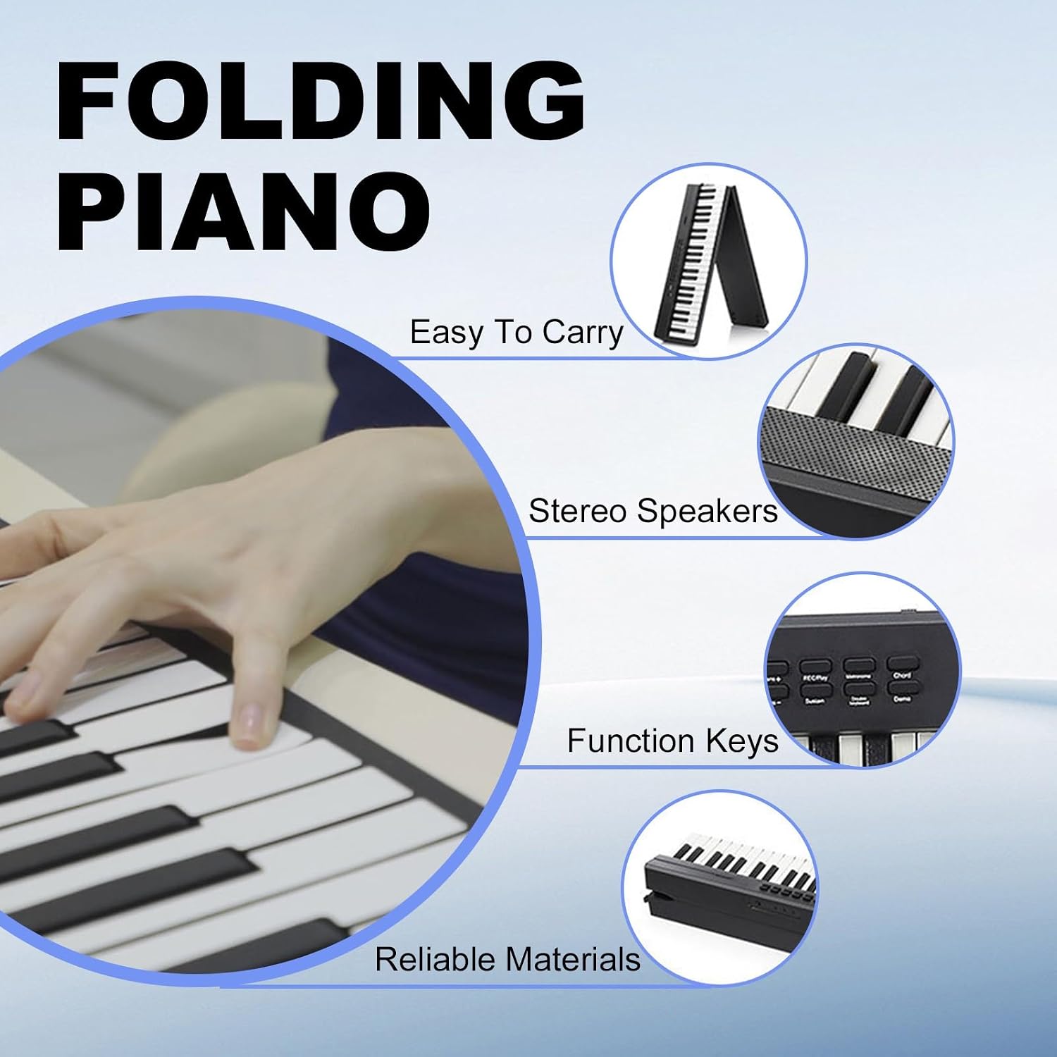 88 Key Digital Keyboard Piano, Foldable Portable Design with 128 Rhythms, Pedal, Sheet Music Stand and Carry Bag for All Skill Levels(Black)