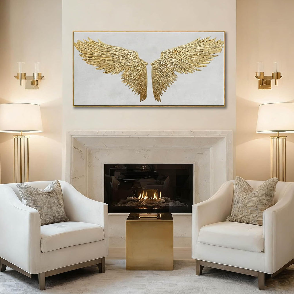 Abstract Wall Art Gold and White Pictures Wall Decor for Living Room Bird Minimalist Art Framed Canvas Artwork for Office Dining Room 24x48 Inch