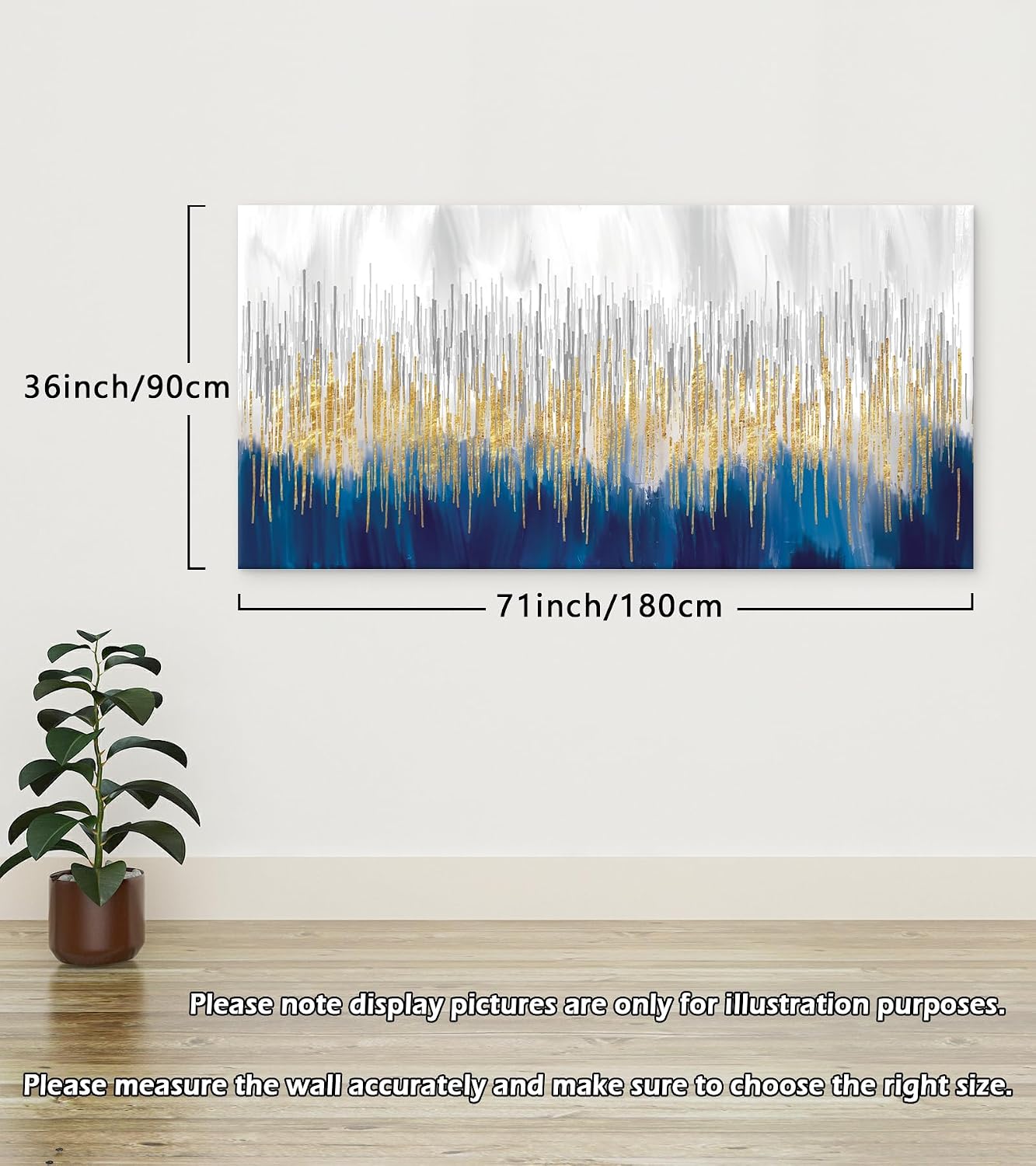 XXMWallArt FC3198 Abstract Wall Art Gold and Blue Canvas painting Artwork Painting Print for Living Room Bedroom Kitchen Home and Office Wall Decor