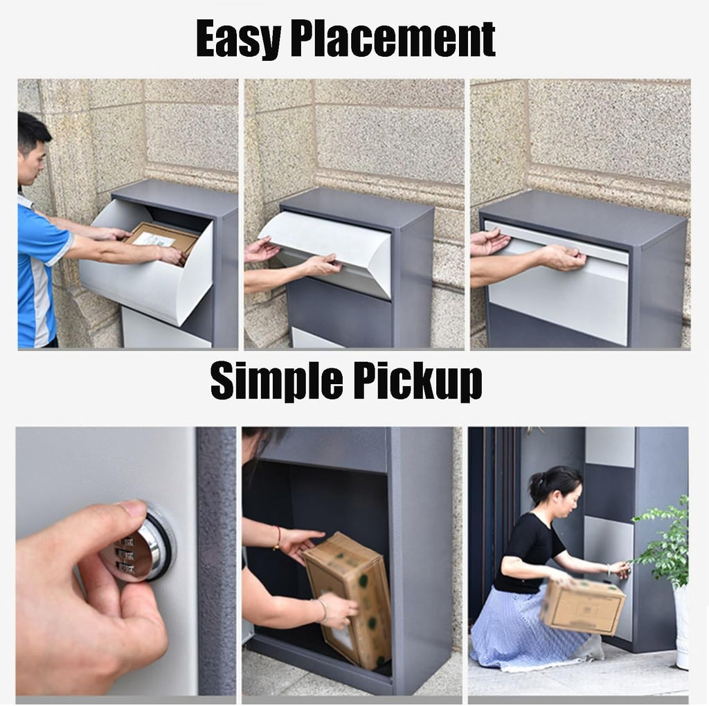 Metal Mailbox with Combination Lock Standing Outdoor MailBoxes Water Proof Home Mailboxes with Shockproof Foam Padding Inside