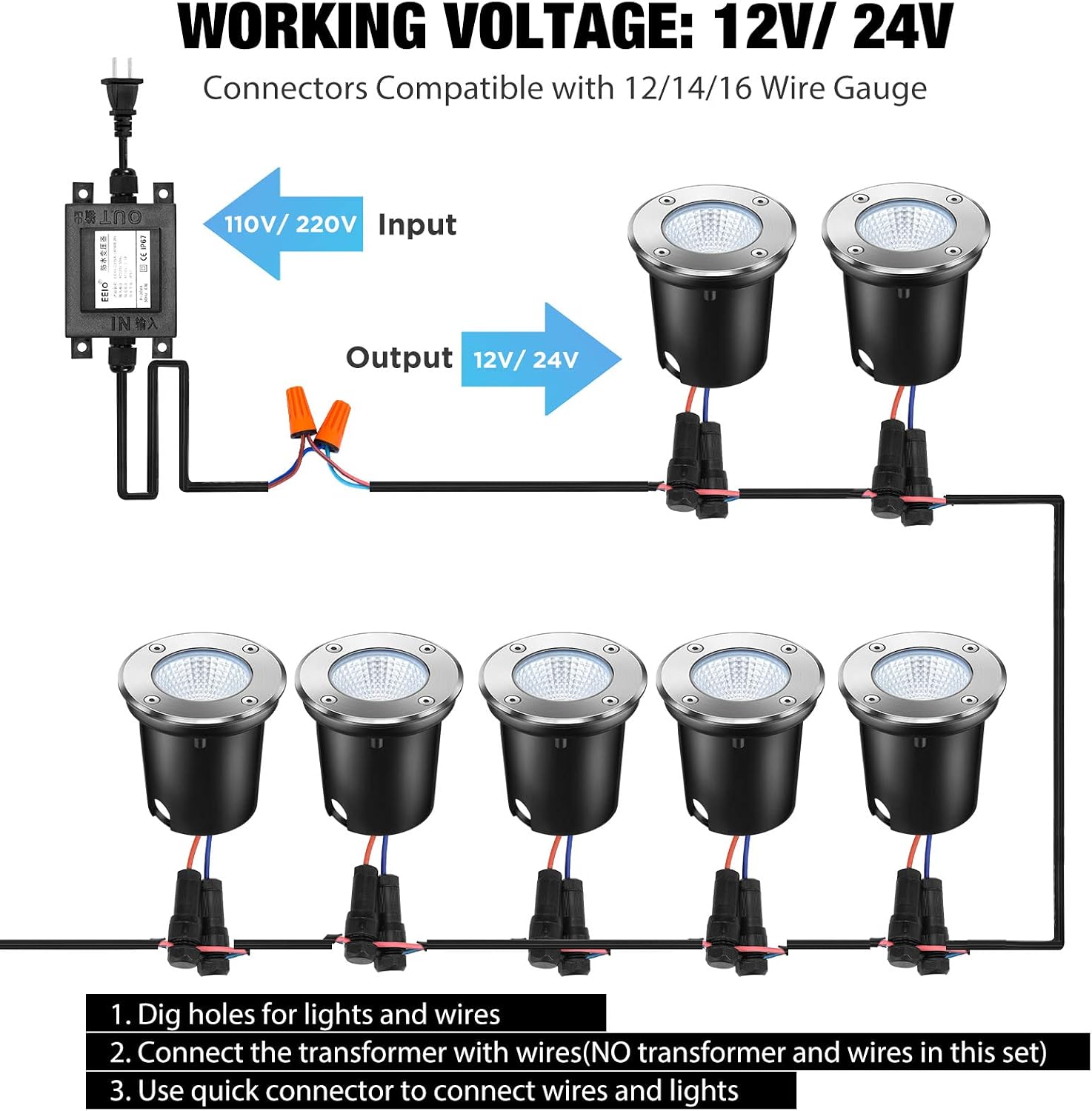 Tuanse 16 Pack Low Voltage Landscape Lights with 32 Connectors and 2 Remotes, RGBW Colored LED Well Lighting 12V-24V Waterproof Outdoor In Ground Lights for Garden Pathway Deck