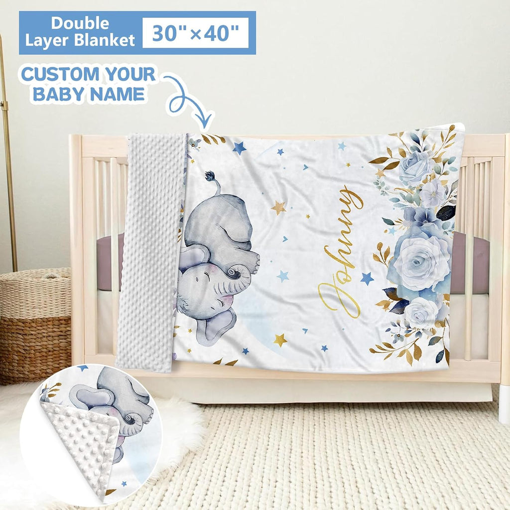 KAINSY Custom Crib Bedding Set 5 Piece for Girls Boys – Personalized Elephant Theme, Newborn Sleep Set, Nursery Decor, Toddler Room Essentials, Infant Sleep, Baby Room Accessories, Baby Gift