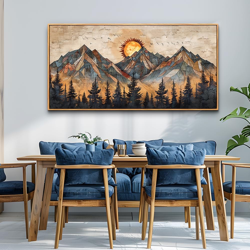 ZUITINGHUA Wood Framed Abstract Wall Art For Living Room Large Canvas Wall Decor For Office Bedroom Decorations Boho Wall Pictures Mountain Landscape Paintings Modern Home Mural Artwork 30x60 In