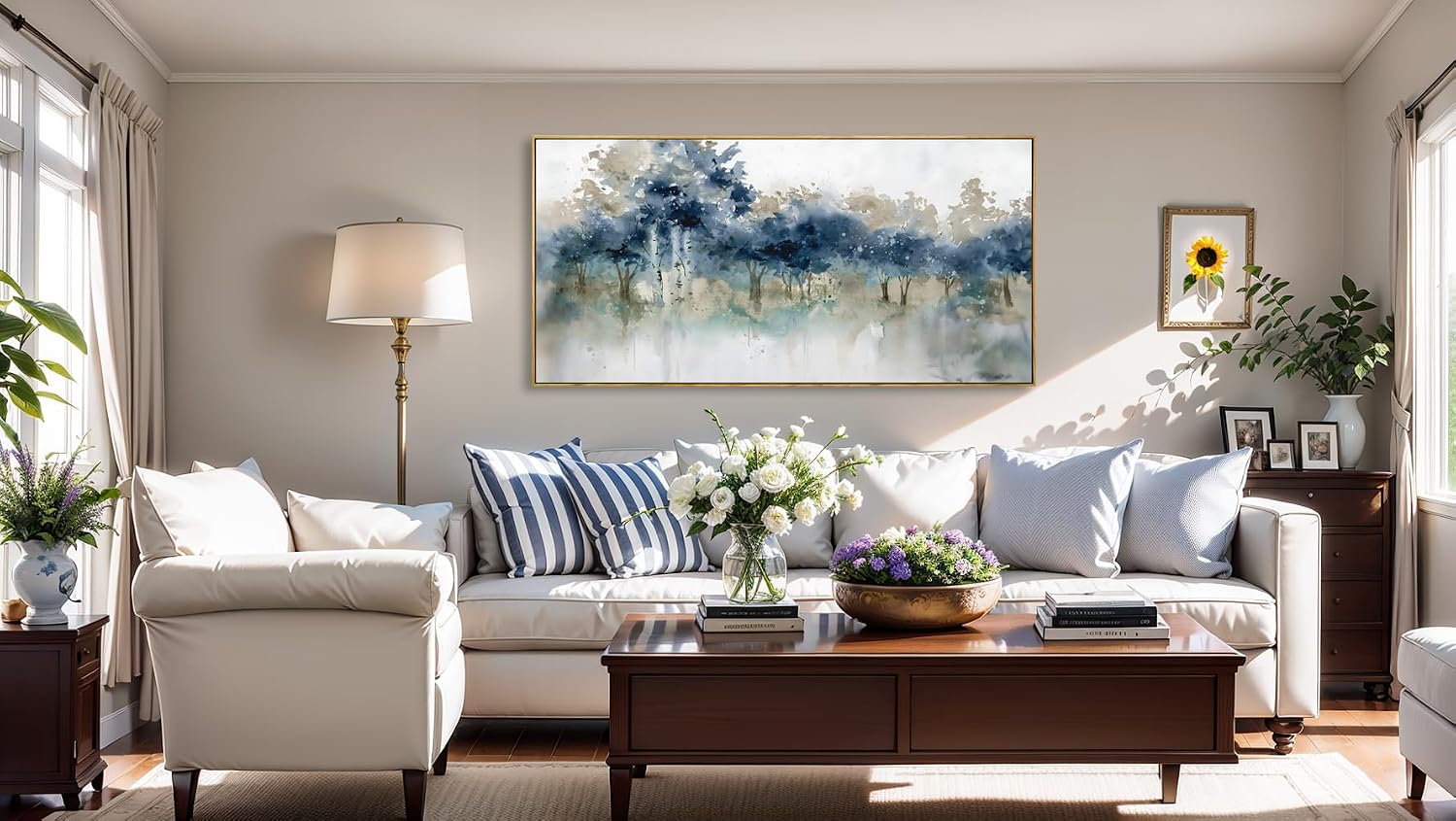 Wall Art Landscape Modern Wall Decor Canvas Painting Blue Ink Wall Art Large Artwork for Living Room Bedroom Office Home Decor 30'x60' with Framed