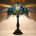 Tiffany Lamp Table Lamp Bedside Reading Light W12H19 Inches (Blue Baroque Style)
