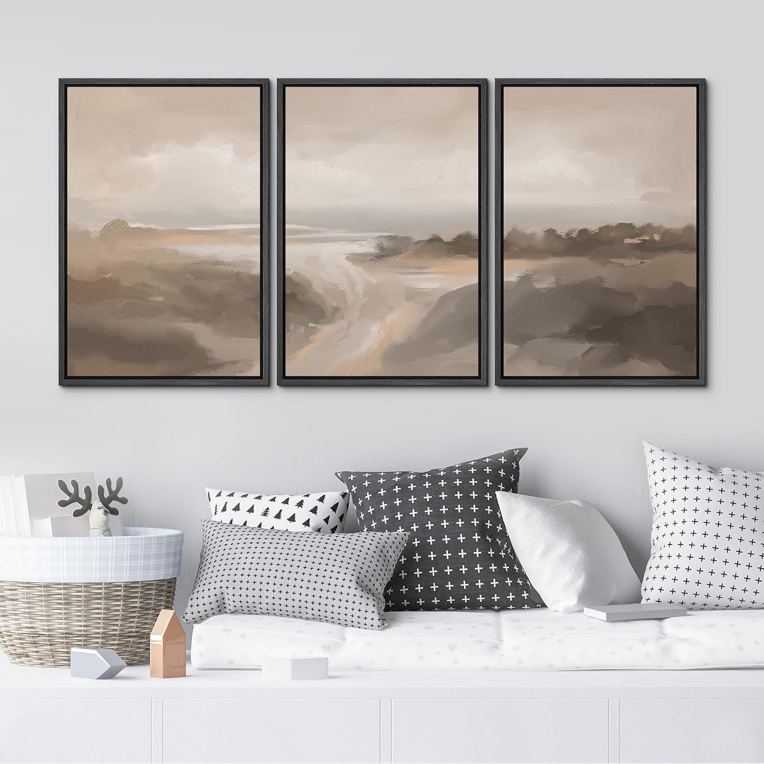 MUDECOR Framed Canvas Print Wall Art Serene Landscape Neutral Coastal Illustrations Realism Decorative for Living Room, Bedroom, Office - 16'x24'x3 Black