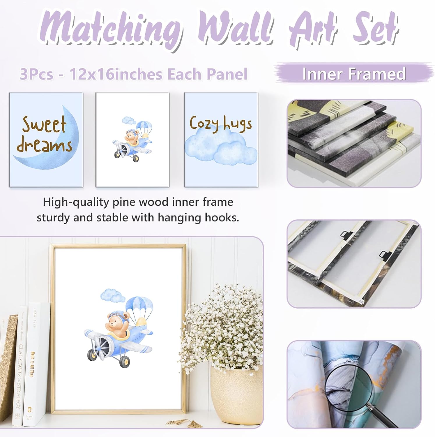 Custom Baby Crib Bedding Set, 5 PCS Personalized Name Baby Crib Sets for Girls Boys, Pilot Bear Theme Nursery Bedding Sets for Infant Toddler, Double Layer Flannel Bed Set Customized Gifts