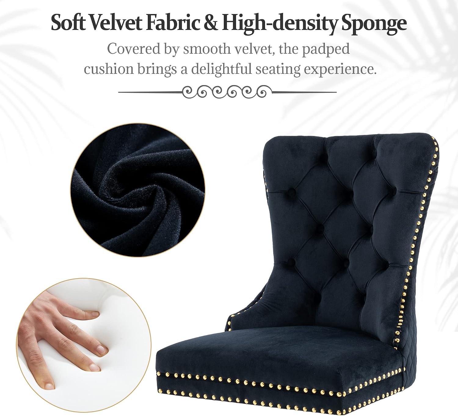 civama Dining Chairs Set of 6, Elegant Luxury Velvet Tufted Dining Chairs Golden Legs & Nailhead Trim, Back Lion Head Pull Ring & Rhomboid Pattern, Nikki Collection Armless Kitchen Chair, Black