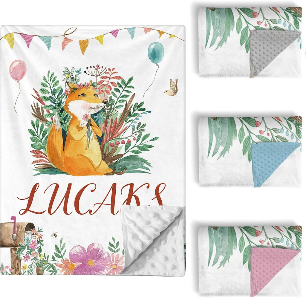 Custom Baby Crib Bedding Set, 5 PCS Personalized Name Baby Crib Sets for Girls Boys, Fox Theme Nursery Bedding Sets for Infant Toddler, Double Layer Flannel Bed Set Customized Gifts