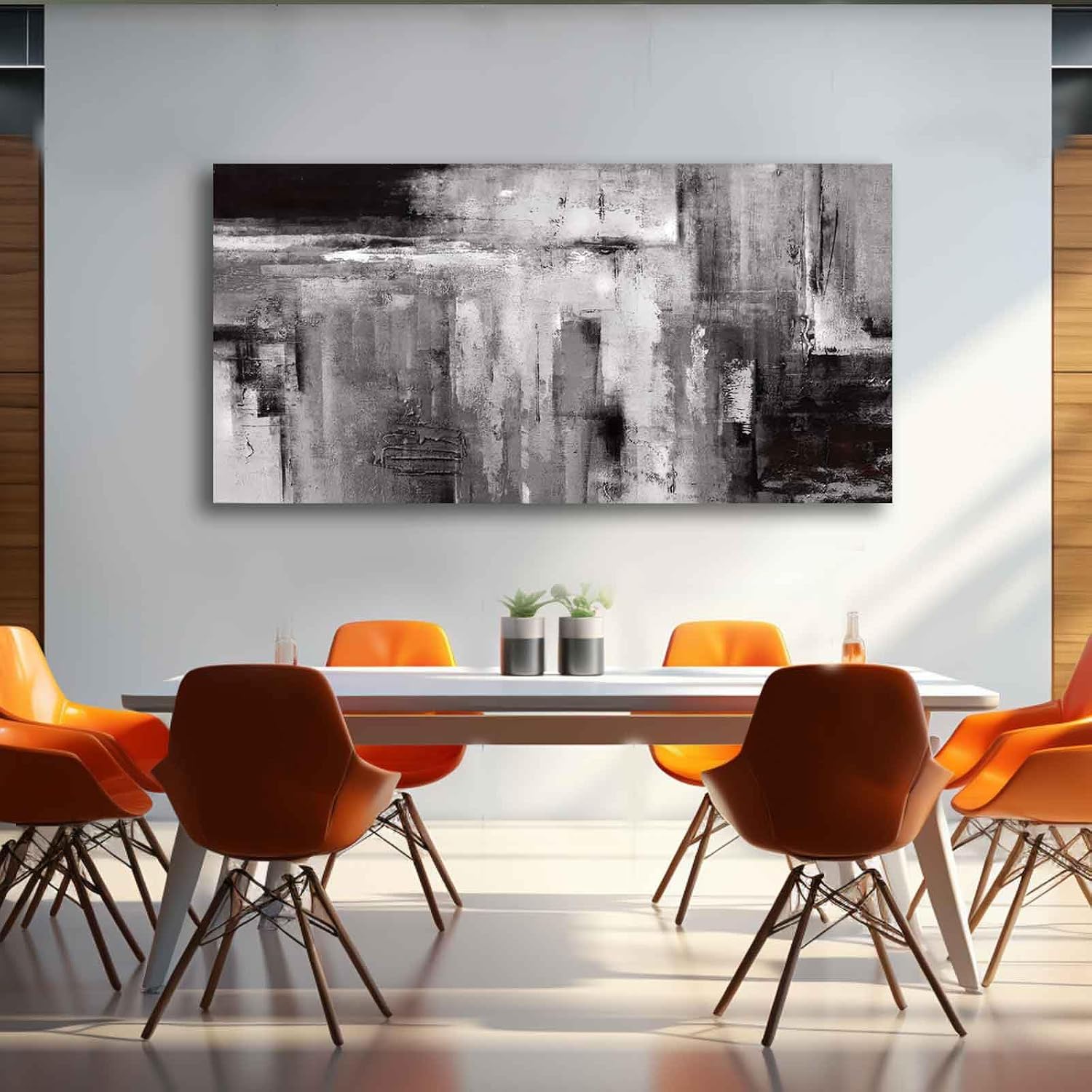 XIANSHOU Black Abstract Wall Art Living Room Decor Painting 29'x 58' White Abstract Graffiti Wall Decorations for Bedroom Kitchen Dining Room Office