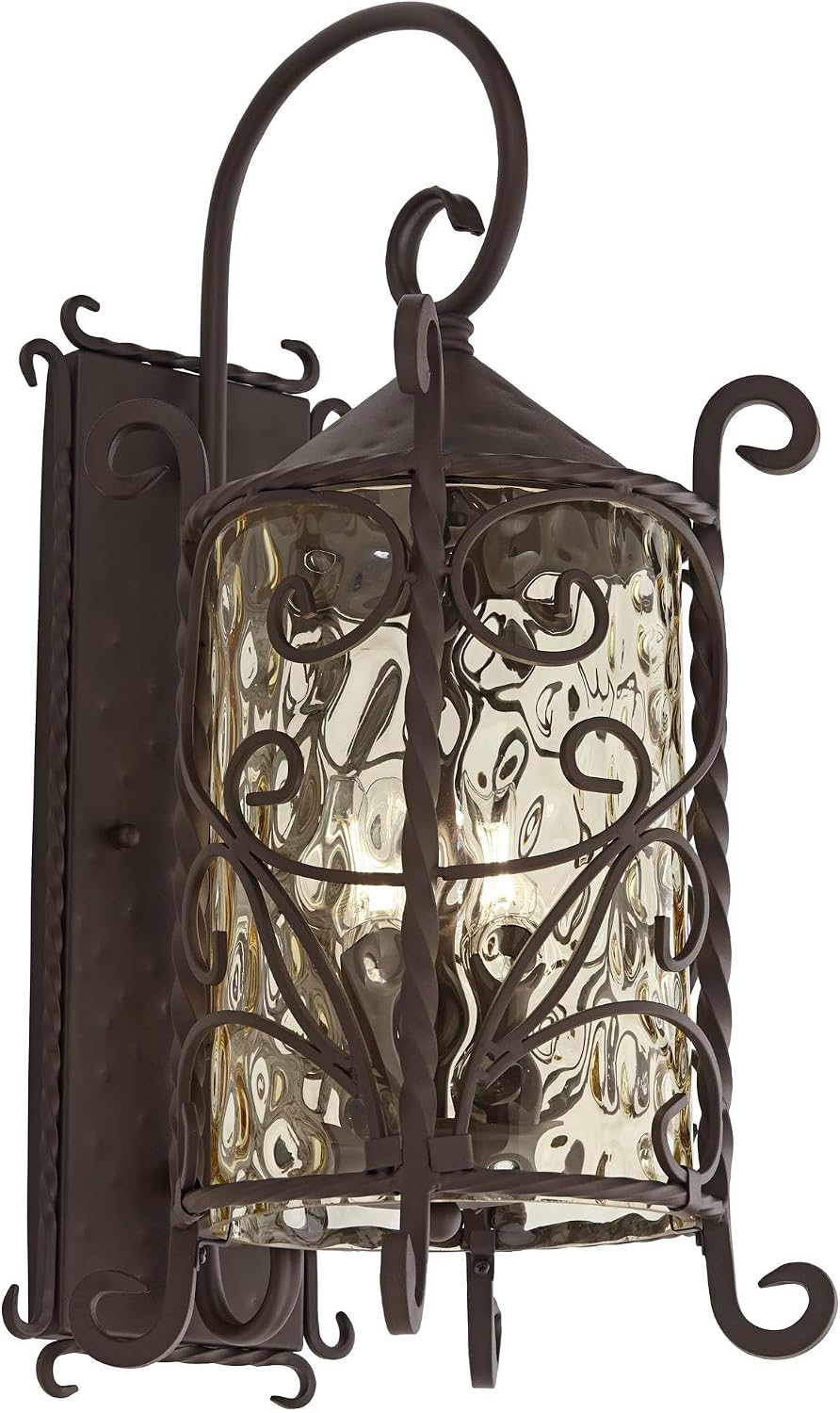 John Timberland Casa Seville Rustic Outdoor Wall Light Fixture Lantern Dark Walnut Iron Scroll 23 3/4' Hammered Glass Decor for Exterior House Porch Patio Outside Deck Garage Front Door Home