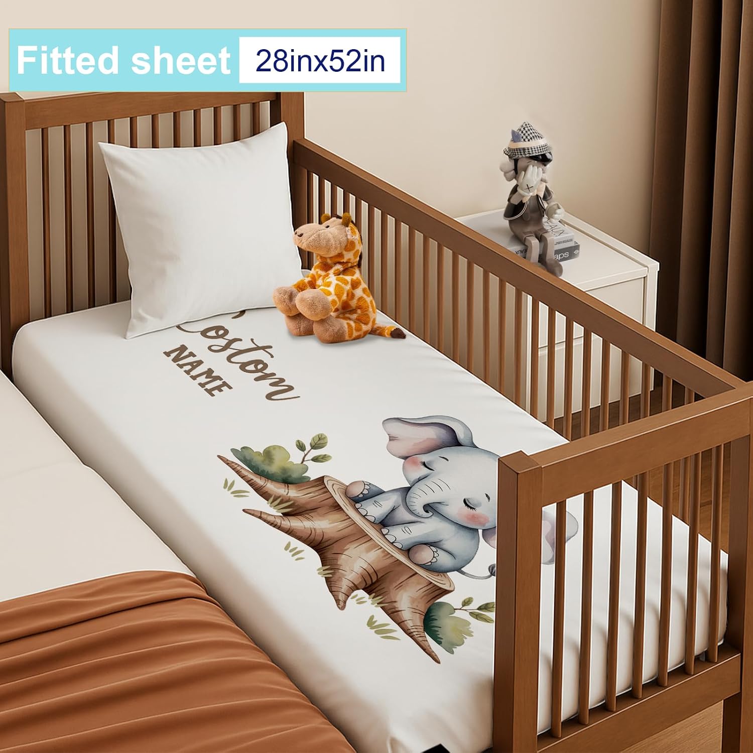 Personalized Baby Crib Bedding Set, Custom Name Nursery Bedding, Safari 5 Pcs Baby Bedding Set for Girl Boy, Fixed Size Double Layer Crib Set, Customized Gifts(Fixed Size)