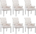 LOULENS Luxurious Velvet Dining Chairs Set of 6, Modern Upholstered Tufted Dining Room Chairs, Armrests Dining Chairs with Stainless Steel Leg (Beige + Velvet)