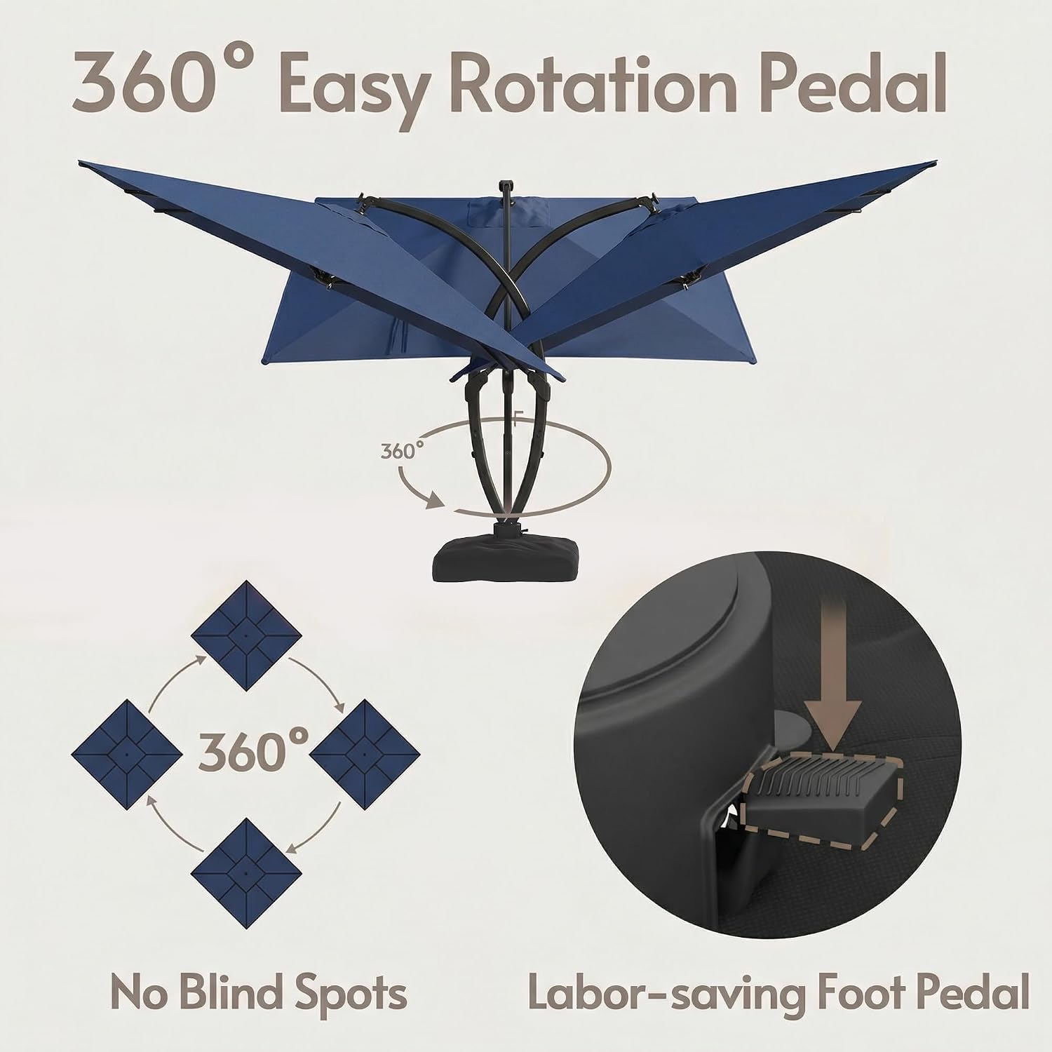 ENSTVER 11x11ft Large Cantilever Umbrella With Base Included & Solar Powered Led Lights, Deluxe Curvy All-Aluminum Rectangular Patio Umbrella For Deck, Pool And Backyard (Navy Blue)