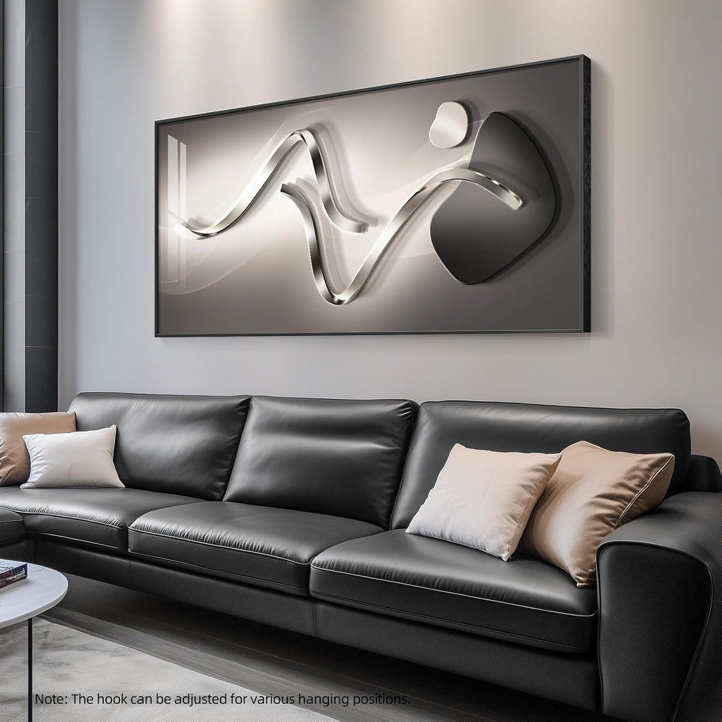 Large Framed Modern Abstract Vertical Wall Art for Living Room, Black Grey Prints Paintings Artwork for Walls, Silver Gray Luxury Pictures for Hallway Entryway Foyer Stair Office Wall Decor 30x60 Inch