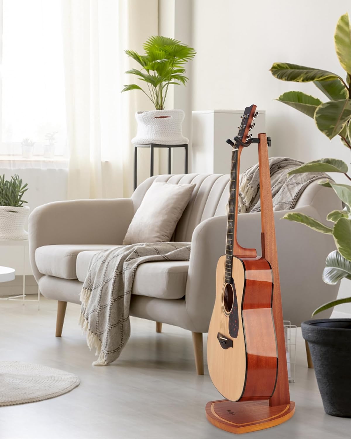 Double Guitar Stand, 2 Pack Acoustic Stand for 2 Electric, Banjo, Mandolin, Mahogany Wooden Dual Guitar Floor Holder for Home Decor Studio Display, Wood Instrument Floor Holder for Men, Gifts