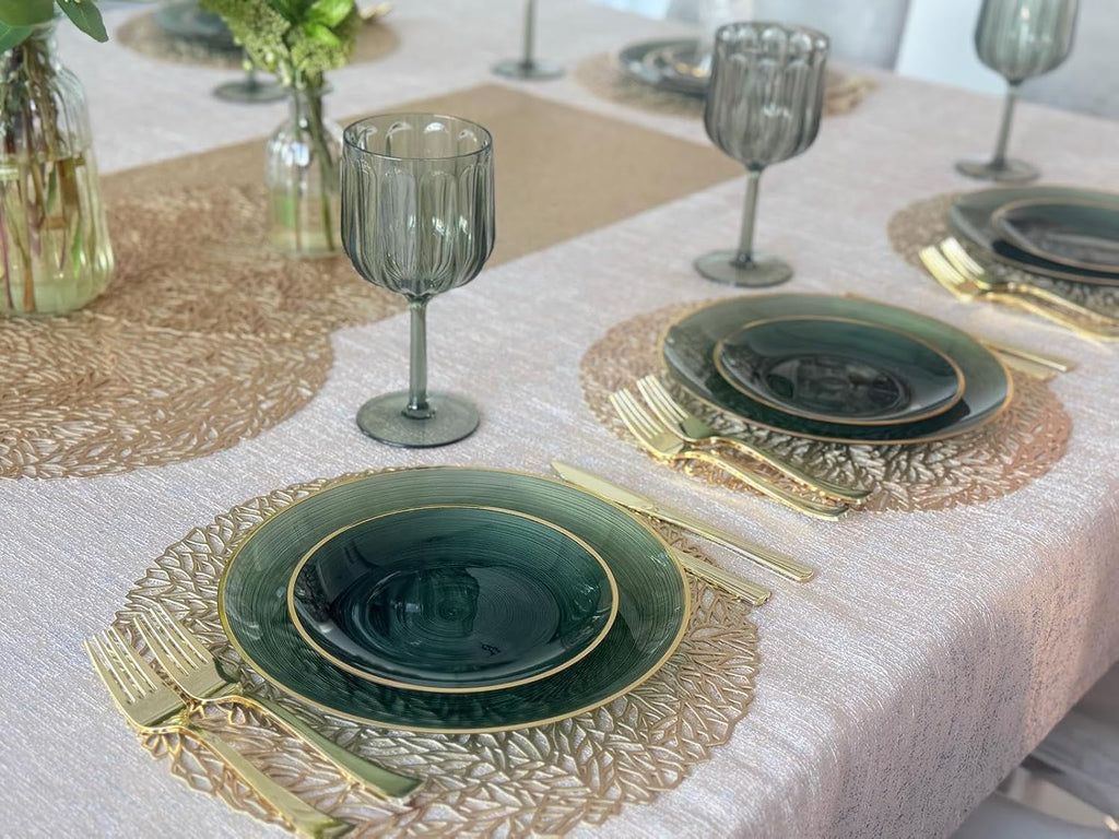 ' OCCASIONS ' 960pcs set (120 Guests)-Wedding Party Disposable Plastic Plate Set -120 x 10'' + 120 x 7'' + Silverware + Cups + Napkins (Belize in Green & Gold)