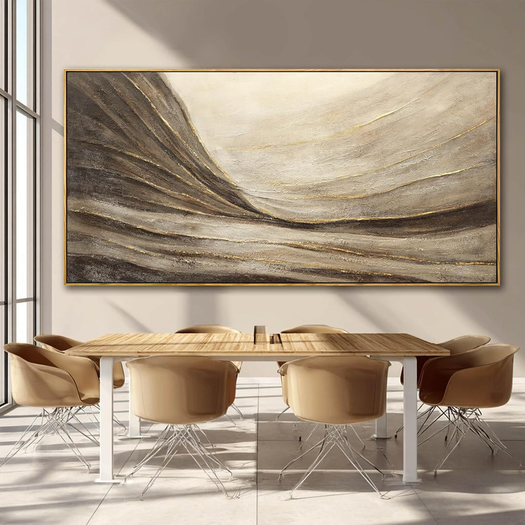 Textured Abstract Wall Decor with Framed Brown Canvas Art Gold Accents Modern Large Artwork for Bedroom Living Room 29x58 Inch