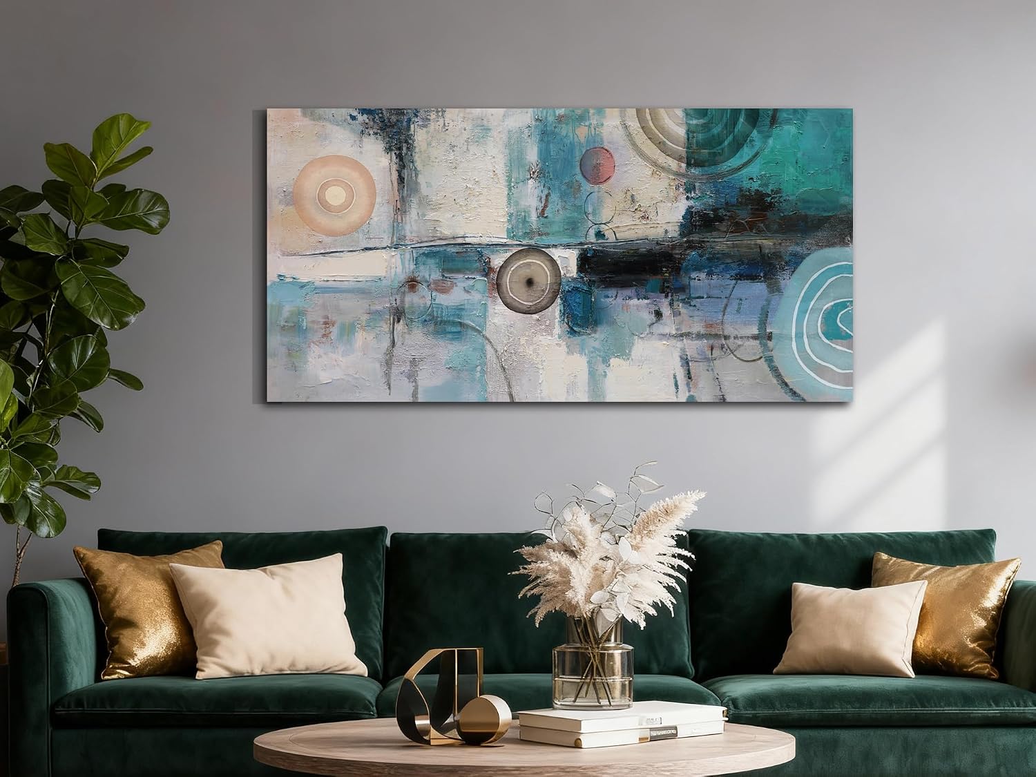 Acocifi Large Abstract Wall Art Turquoise Grey Teal Canvas Textured Painting Modern Geometric Picture, Vertical Artwork Framed for Living Room Bedroom Bathroom Hallway Office Home Decor 58x29