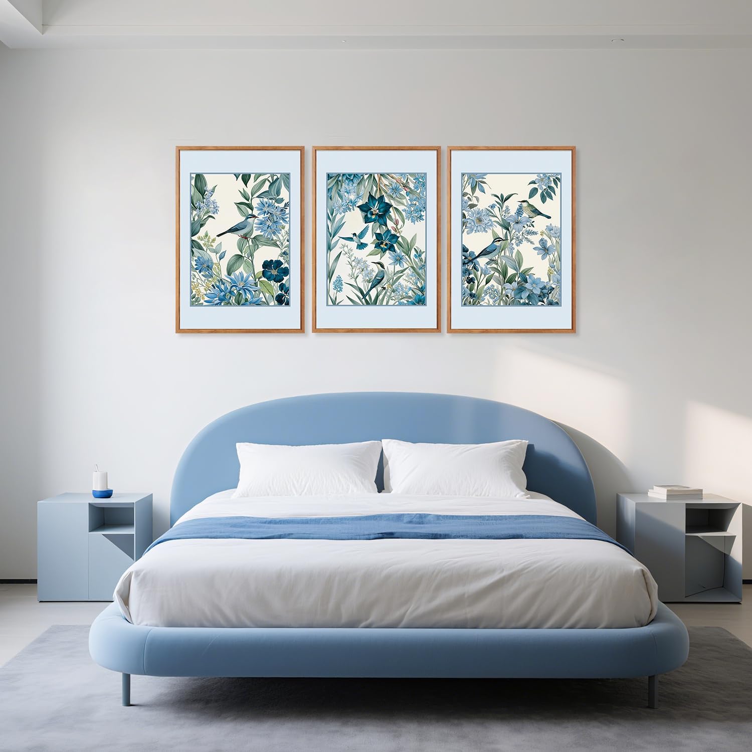 Aurlan Vintage Blue Birds and Botanical Framed Wall Art(24'x36'), 3PCS Classic Chinoiserie Audubon Bird Canvas Artwork, Large Abstract Watercolor Flowers Floral Home Decor for Bedroom Living Room