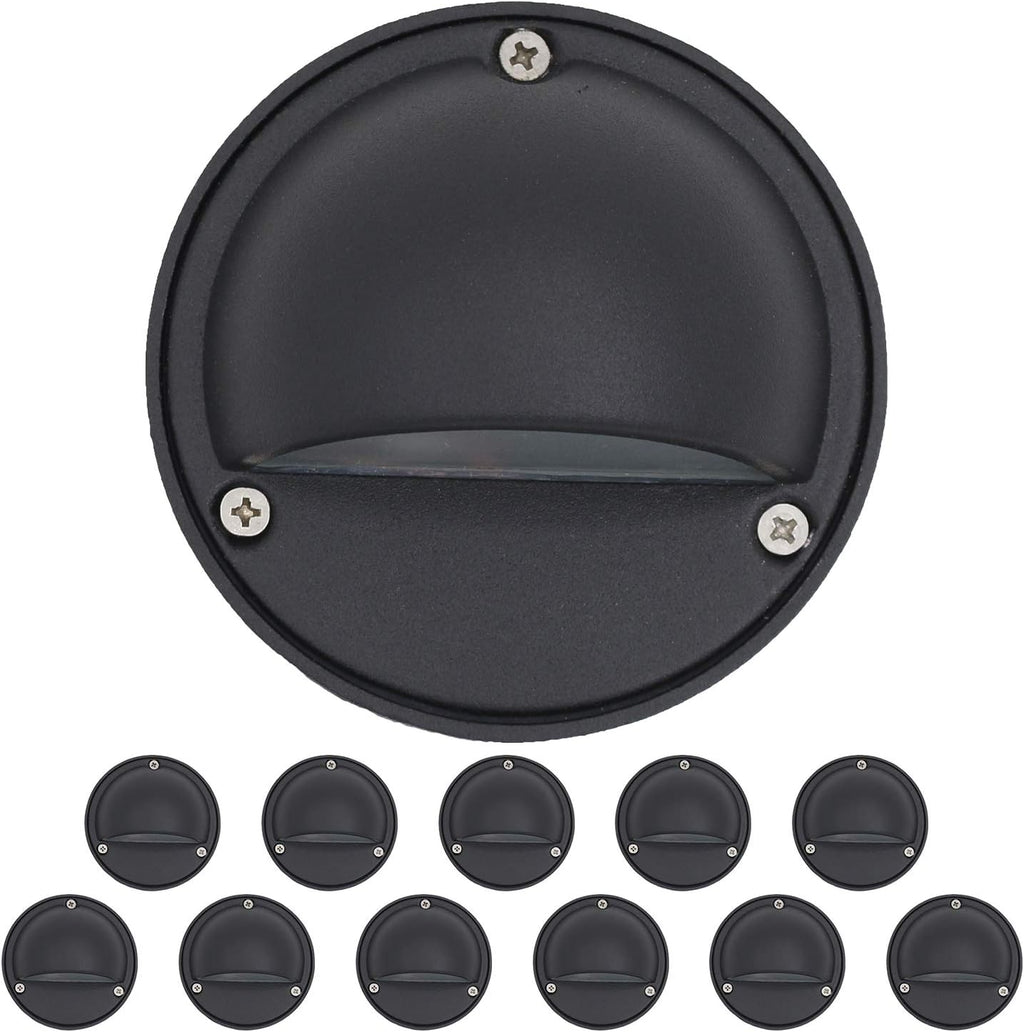 Lumina Lighting® 2W LED Deck and Step Lights (12 Pack) | Low Voltage Landscape Deck Lights Waterproof - 12V 3000K Outdoor Patio Balcony Porch Step Lighting | Replaceable G4 LED Bulb Included (Black)