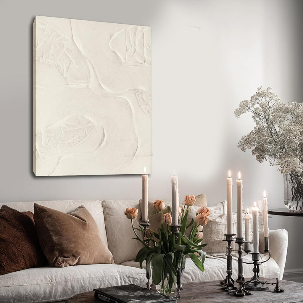 CHUDANHAO Abstract Hand Painted Wall Art Beige Wall Decor Line Hanging Art 32'x40' Large Artwork for Living Room Office Decorations