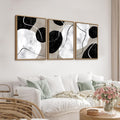 Minimalist Abstract Boho Wall Art - Natural Framed Abstract Canvas Picture Stone Painting Rock Line Artwork Modern Geometric Canvas Prints for Home Wall Decor 20' x 28' * 3 Tan Grey White Black