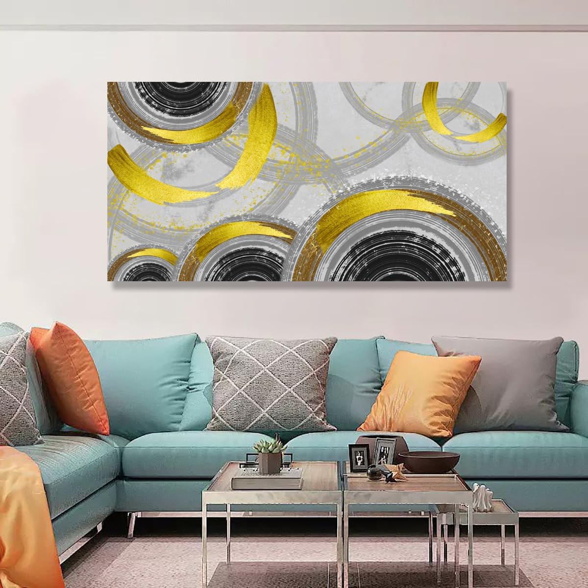 Yellow Abstract Smart Line Pictures Canvas Wall Art for Living room Bedroom Wall Decor,Smart Line Wall Art Print Paitnings for home Decor,Morden Artwork Full of Imagination Line Drawing Canvas Art Waterproof Stretched Ready to Hang-28x57inches