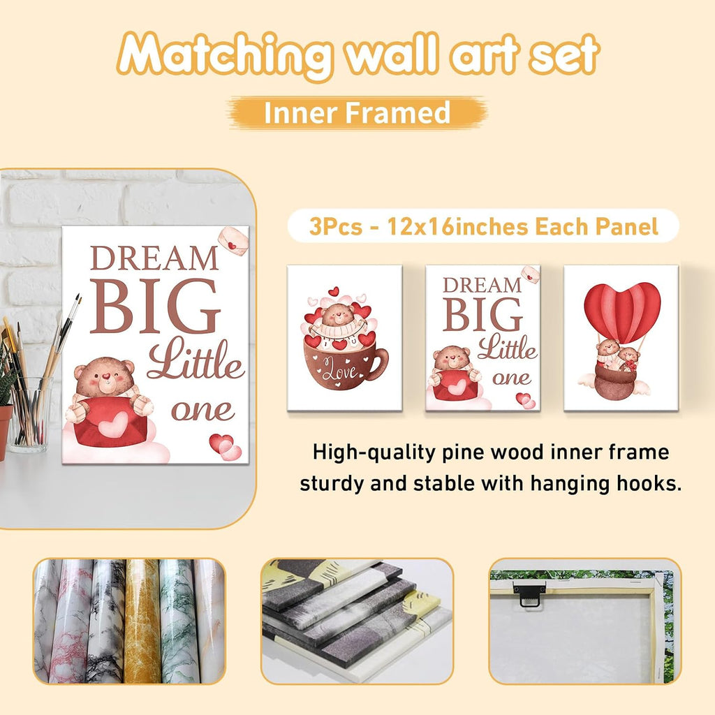 Terwex Custom Crib Bedding Set, 5 Pcs Personalized Name Nursery Bedding Set with Double Layer Flannel Blanket, Heart & Bear Baby Crib Set for Girls Boys, Customized Gifts for Infants Babies Toddlers
