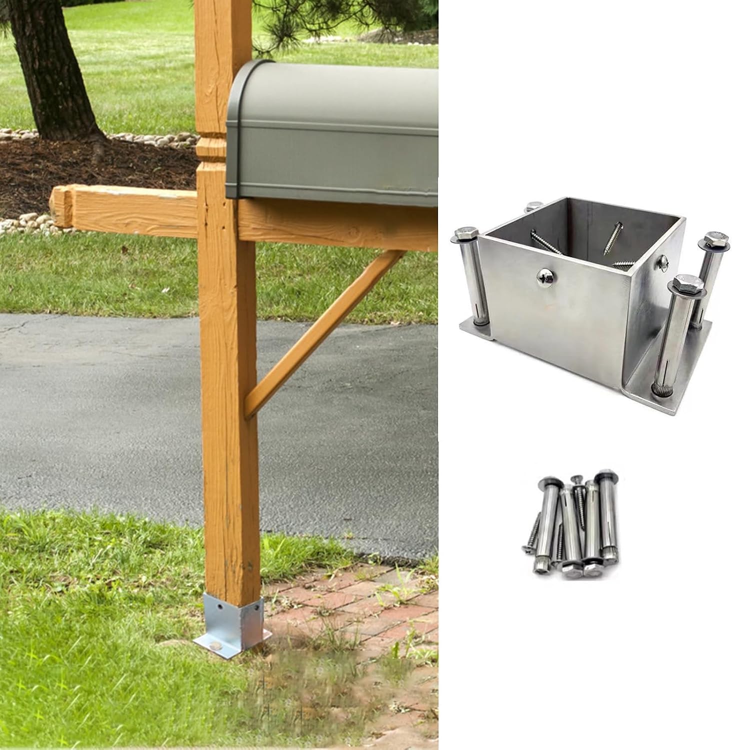 CMYUN Heavy Duty Mailbox Post Bracket, 304 Stainless Steel Post Bases for Farm Fence Pergola, Patio Deck Wood Railing Support with Hardware, 2 3 4 5 6 7 8in(145x145mm(5.71x5.71in))