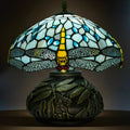 12 Inch Dragonfly Tiffany Lamp with Remote Control, Adjustable Brightness and Color Temperature, E26 Bulb, 9W, Ocean Blue Dragonfly Mushroom Stained Glass Bedside Lamp