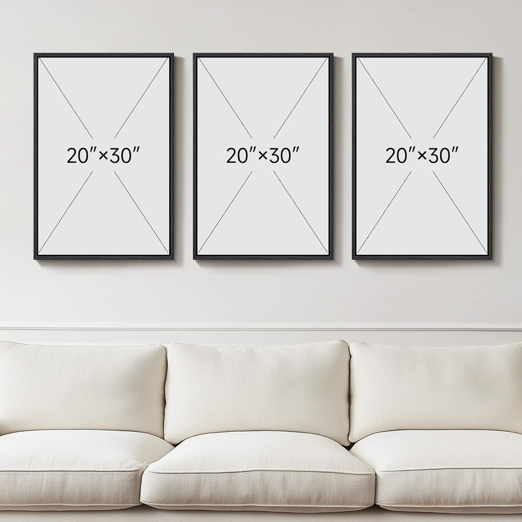 Large Framed Blue and Grey Abstract Wall Art, 3 Piece Modern Canvas Prints Paintings Artwork for Walls, Minimalist Abstract Block Pictures for Living Room Entryway Hallway Bedroom Wall Decor 20x30 In