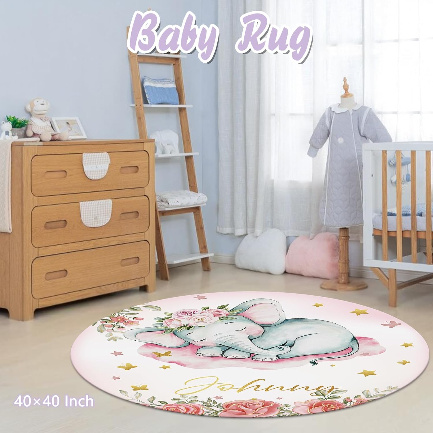 Personalized Baby Crib Bedding Set, 5 Pcs Custom Name Nursery Bedding Set for Girls Boys, Pink Elephant Baby Crib Set for Toddlers Infants, Double Layer Bedding Crib Sets Customized Gifts