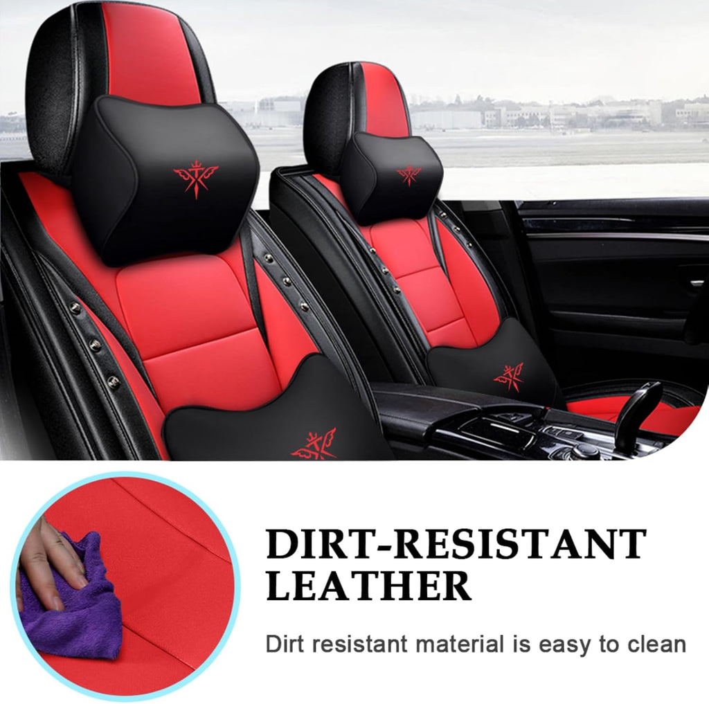 Seat Covers for Dodge Challenger 2009-2025, Luxury Leather & Waterproof, Full Set Custom Fit Car Seat Covers Automobile Interior(Black Red)