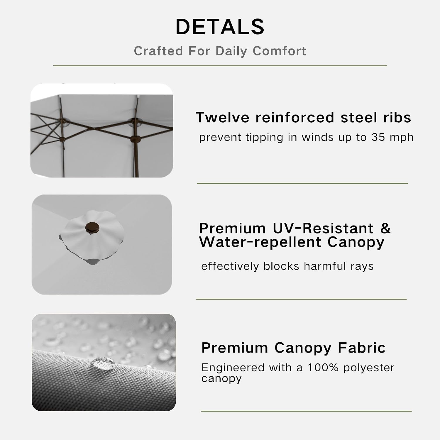 Kingdura 15ft Large Patio Umbrella with Base Included, Double-Sided Rectangle Outdoor Table Umbrella with 12 Reinforced Ribs, Crank Lift for Market Pool Deck Backyard, Light grey