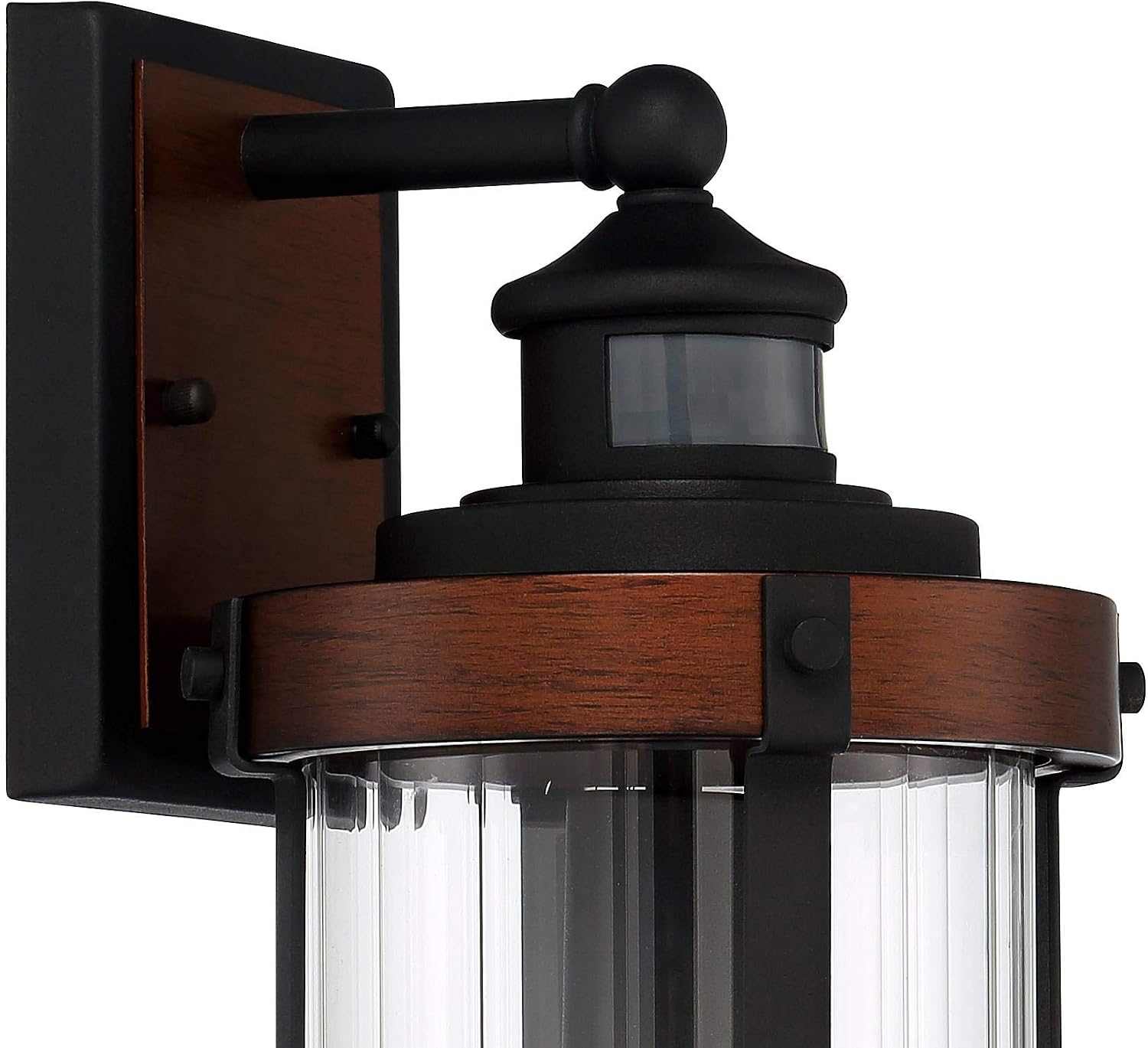 John Timberland Stan Industrial Outdoor Wall Light Fixtures Set of 2 Dark Faux Wood Black Metal Motion Sensor 15 1/2' Clear Glass for Cottage Core Post Exterior Barn Deck House Porch Yard Garage