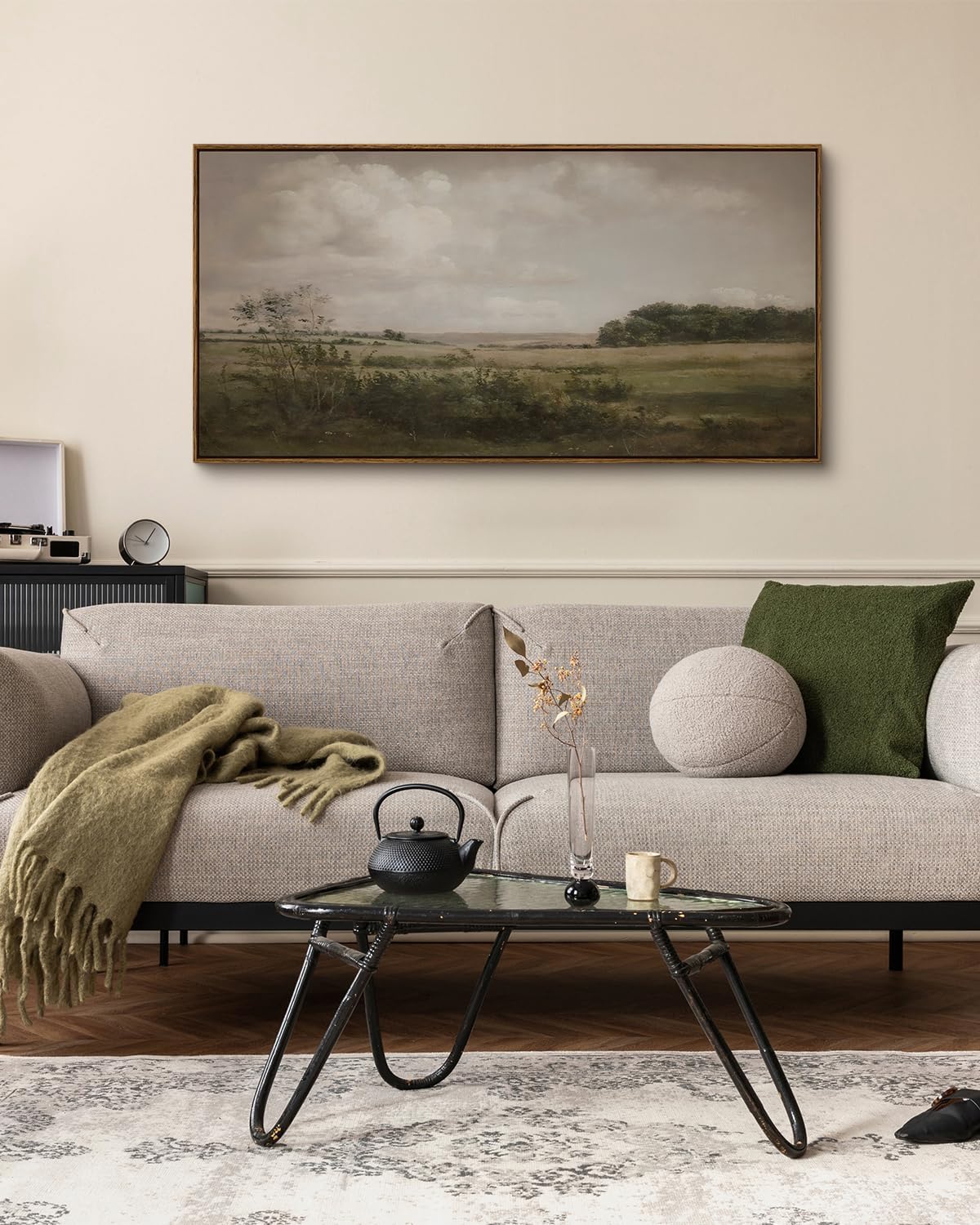 InSimSea Extra Large Framed Vintage Wall Art, Living Room Country Farmhouse Decor, Wilderness Landscape Paintings, Canvas Prints, Retro Farm Long Picture for Bedroom Above of Bed,24x48inch
