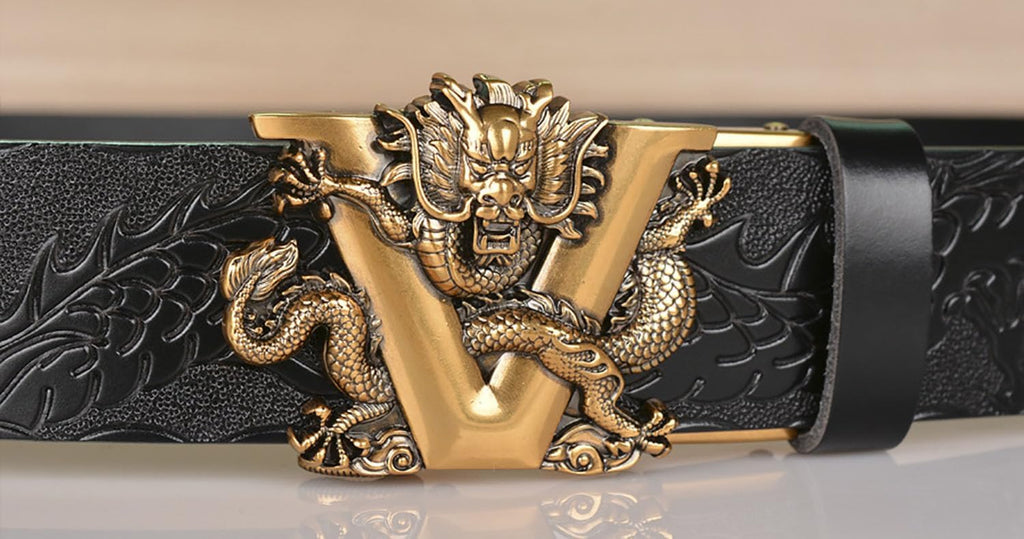 Mens Ratchet Leather Belt, Genuine Leather belts, Engraved Vintage Dragon Eagle Tiger Buckle, Business leisure belt