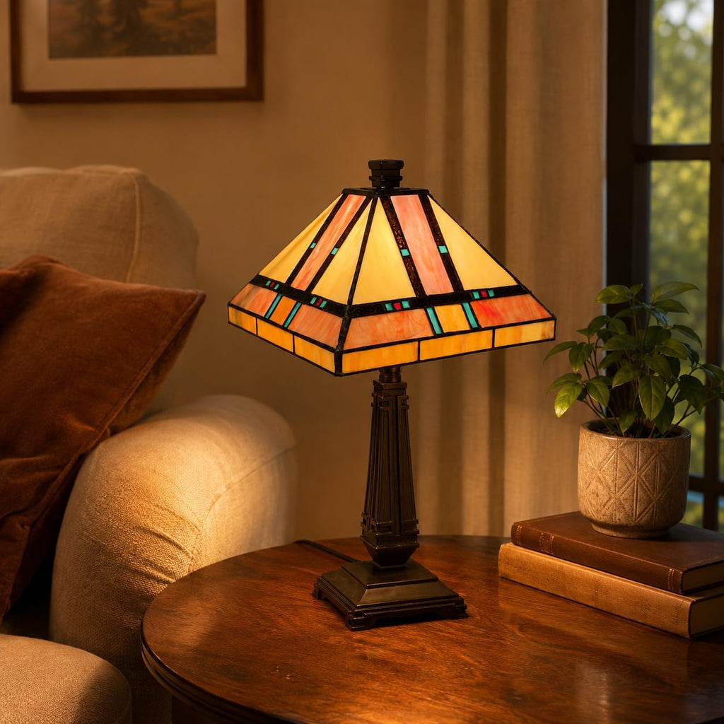 Bieye L10798 Mission Tiffany Style Stained Glass Table Lamp for Home Decoration