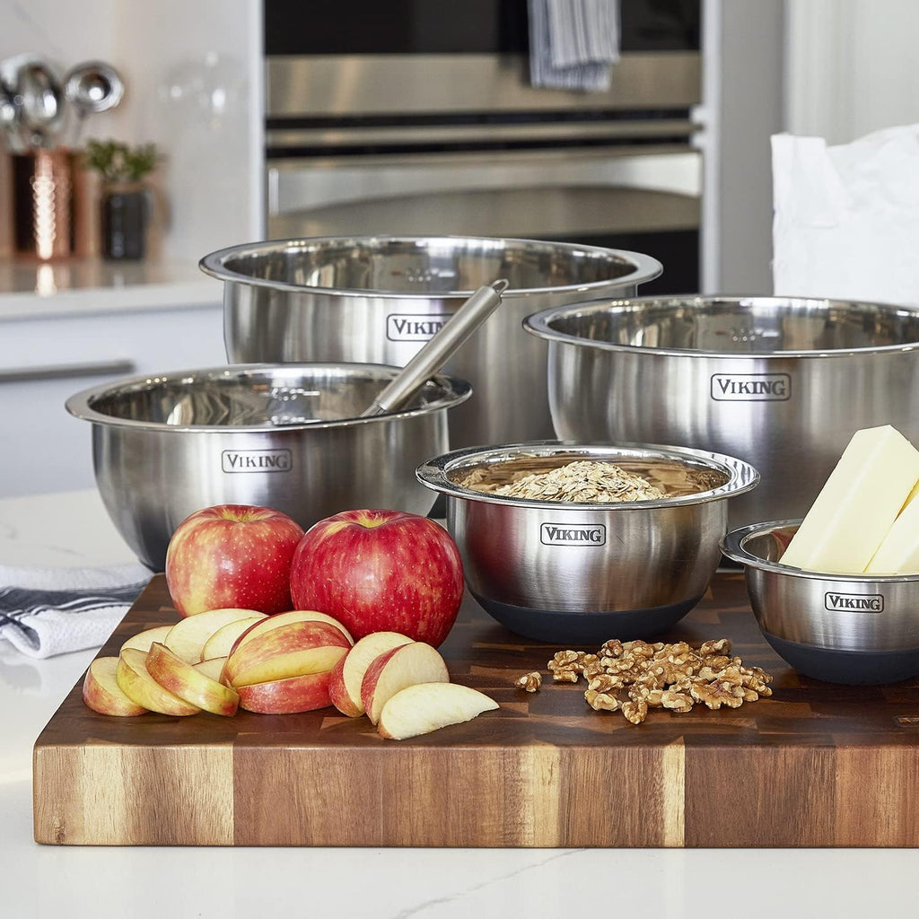 VIKING Stainless Steel Mixing Bowl Set, 10 piece, Includes Airtight Lids, Dishwasher Safe & Hammered Stainless Steel Utensil Holder