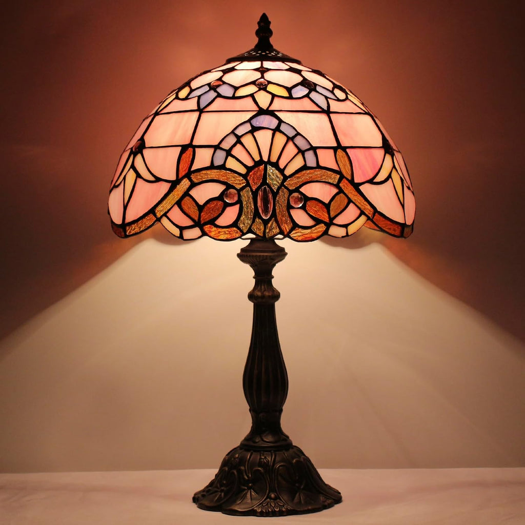 Tiffany Lamp Touch Control Table Lamp Pink Stained Glass Desk Lamp 12X12X19 Inches Baroque Style Reading Light