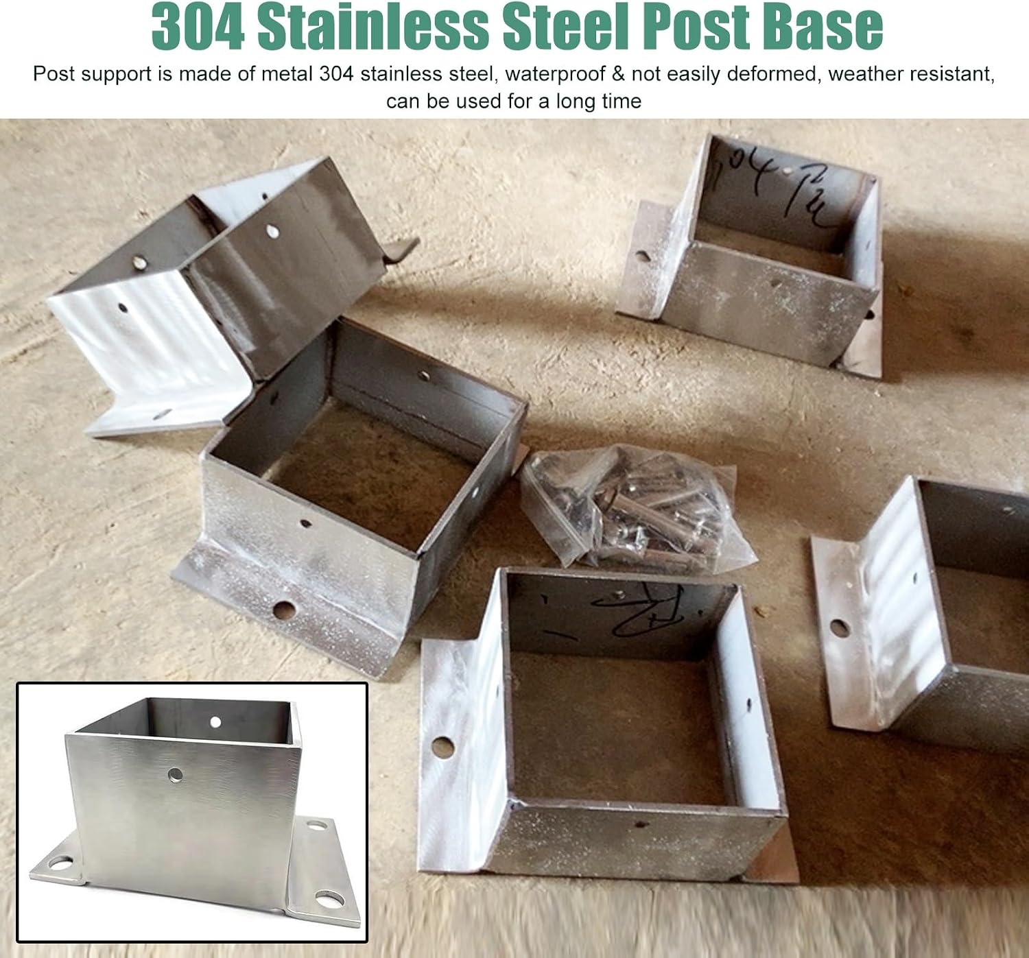 CMYUN Heavy Duty Mailbox Post Bracket, 304 Stainless Steel Post Bases for Farm Fence Pergola, Patio Deck Wood Railing Support with Hardware, 2 3 4 5 6 7 8in(140x140mm(5.51x5.51in))