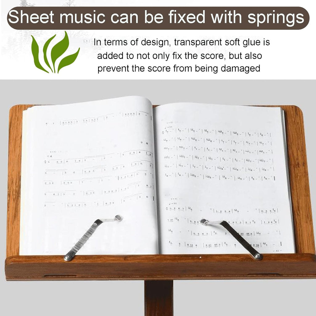 Music Stand with Phone Holder Microphone Holder, Two-in-one Dual-use Bamboo Book Stand, Sheet Music Stand with Violin Hanger, Suitable for Various Performance Scenes,Wood-17 * 45 * 75cm