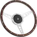 14'' Classic wooden steering wheel Custom Mustang Shelby AC Cobra 18 Rivets with Horn Button