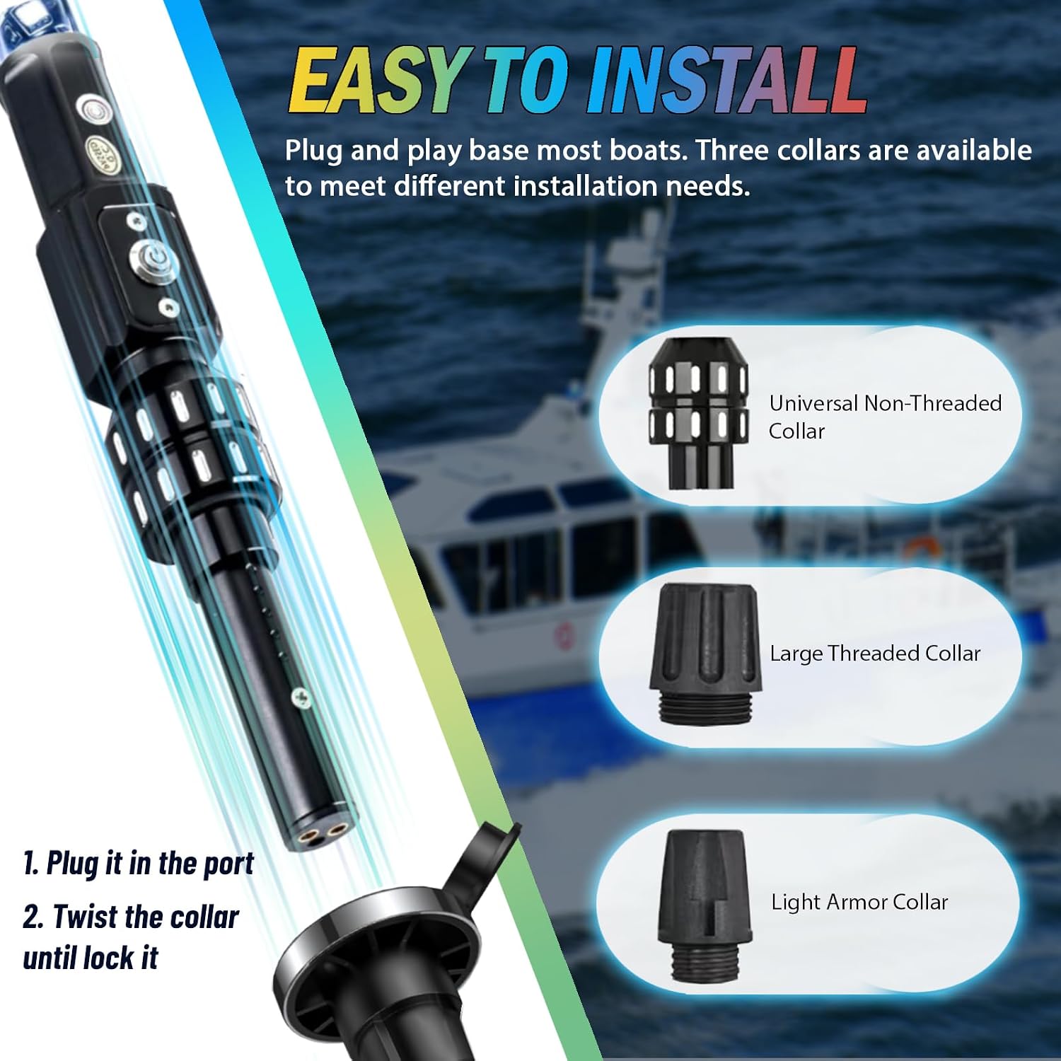 Nilight Boat Navigation Light 5FT Spiral LED Whip Lights 360° Visibility 2NM Coast Guard Compliant 400+ Patterns with Remote Plug-in Base Boats Stern Navlight for Night Fishing, Yacht, Pontoon