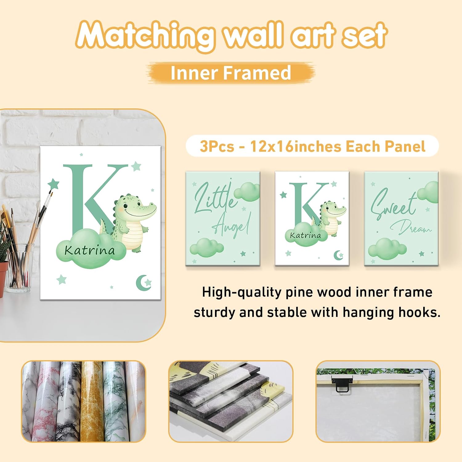 Terwex Custom Baby Bedding Set, 5 Pcs Personalized Baby Crib Sets with Name, Toddler Bedding Set for Baby Girls Boys, Green Crocodile Double Layer Nursery Bedding Set, Customized Gifts for Infants